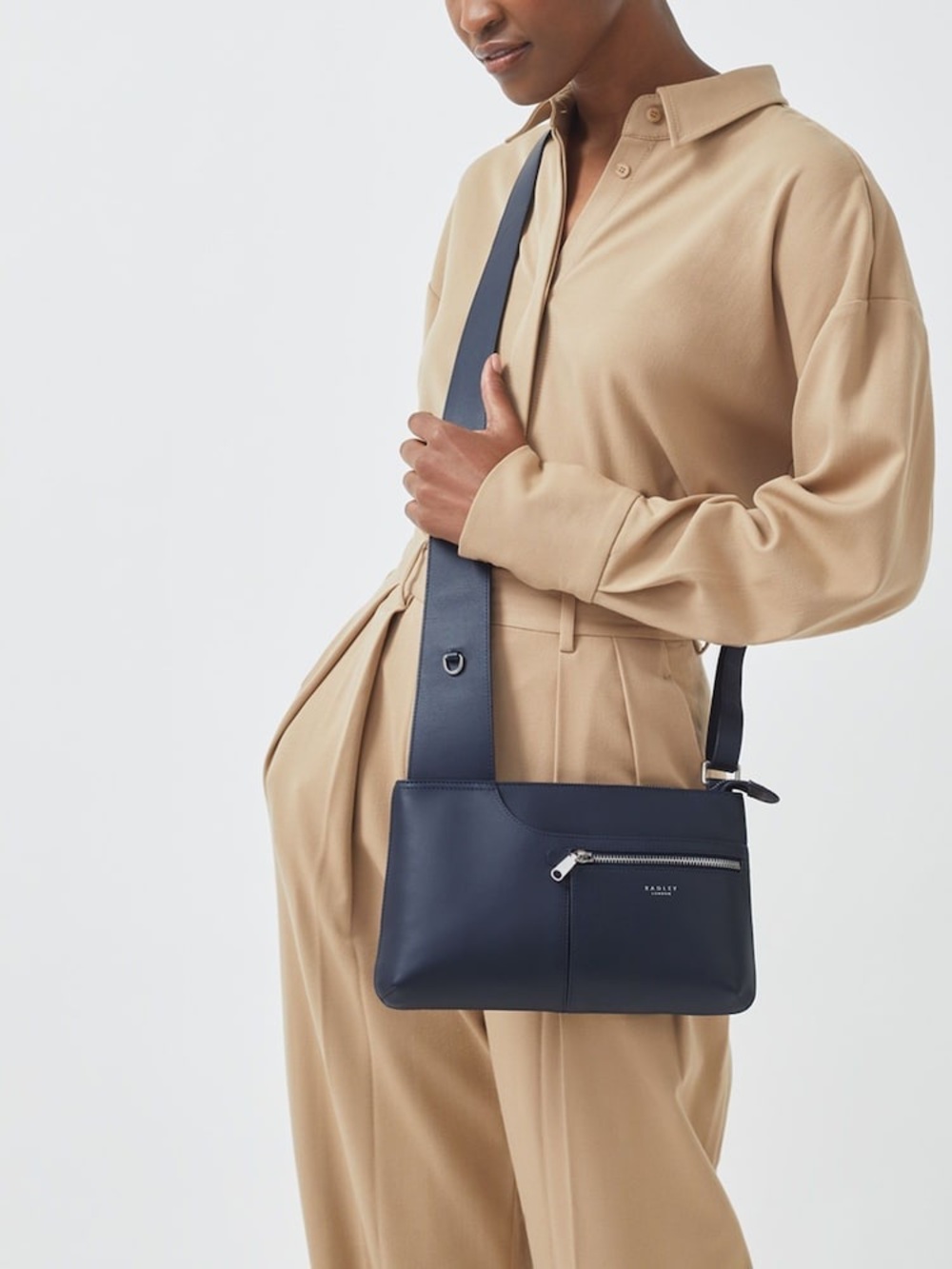 Radley London Pockets Icon Navy Leather Zip Top Crossbody Bag